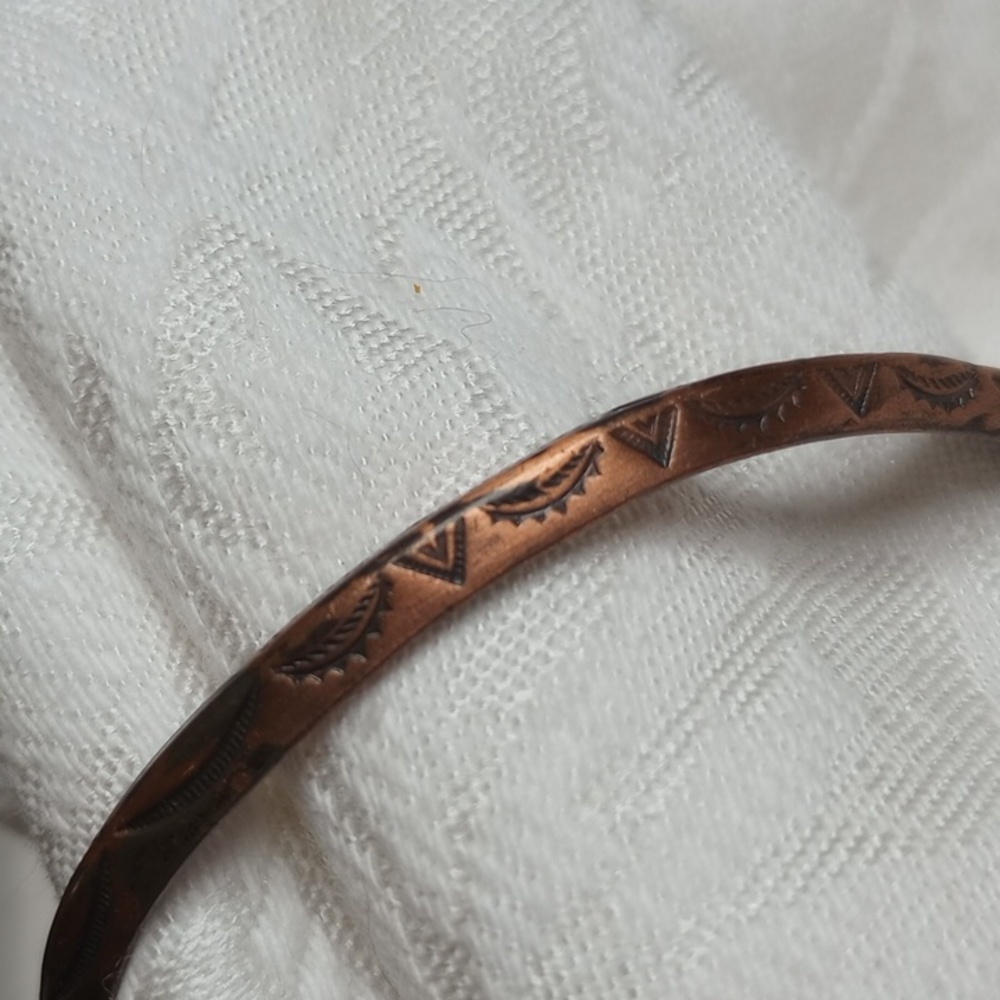 Solid Copper Tribal Design Stamped Oxidated Cuff Bracelet Vintage Small/Child